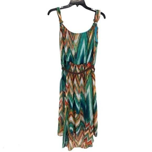 Bisou Bisou Mini Dress 12 Turquoise Sleeveless High Low Ruffle Southwestern - Picture 7 of 10